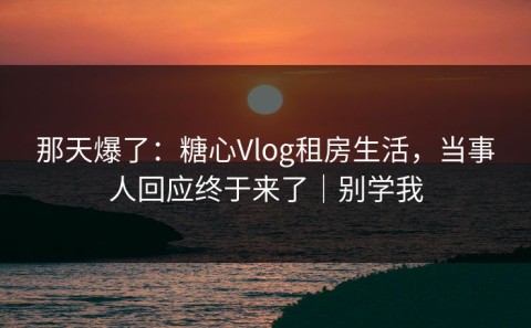 那天爆了：糖心Vlog租房生活，当事人回应终于来了｜别学我