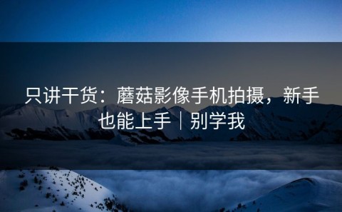 只讲干货：蘑菇影像手机拍摄，新手也能上手｜别学我